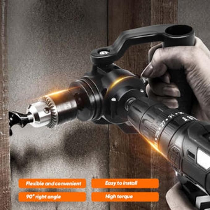 Right Angle Drill Attachment, 90 Degree Drill Chuck, Durable Right Angle Adapter for Tight Spaces