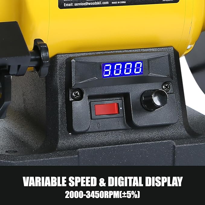 Digital Display 8 Inch Variable Speed Bench Grinder, 3/4HP 5.0 Amp Power Bench Grinder with Work Light, Adjustable Tool Rest and Cast Iron Base for Knife, Chisel