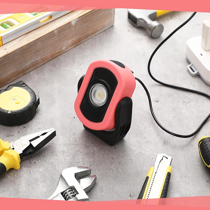 Retisee 2 Pcs 720 Lumens Magnetic Work Light USB Rechargeable LED Flashlight Portable Inspection Light for Car Repair Emergency Lighting Mechanics Workshop (Pink)