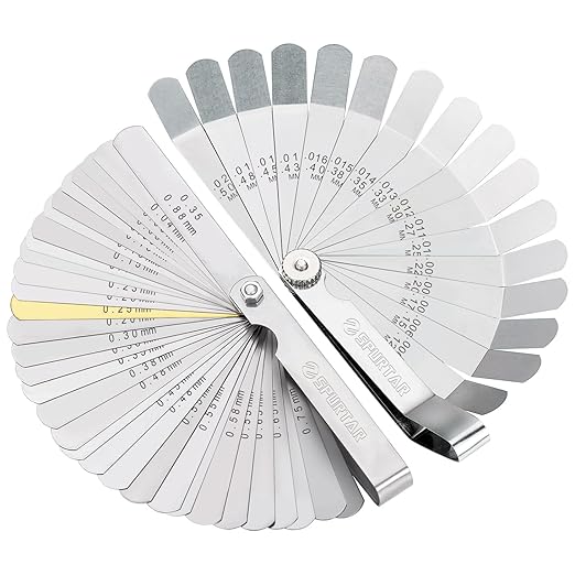 Spurtar 2pcs Feeler Gauge Set 32-Blade Straight Feeler Gauge and 16-Blade Offset Feeler Gauges Filler Gauge SAE Metric Filler Gauge Set Feeler Gauges for Valves, Guitar, Spark Plug, Piston Measure