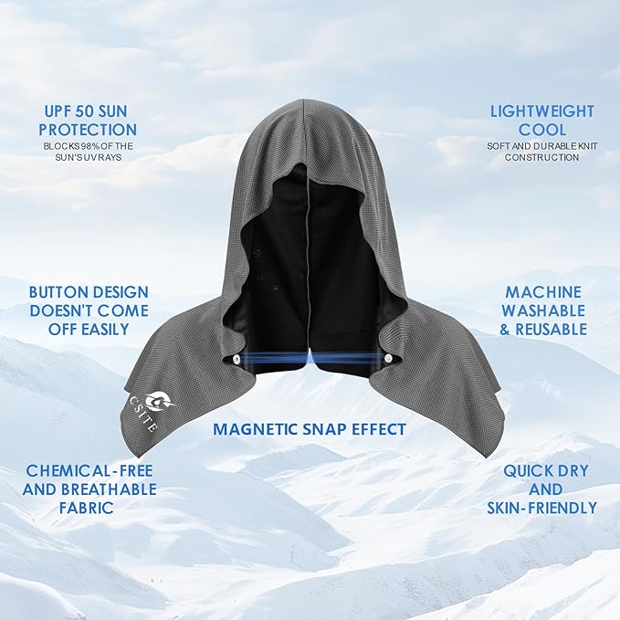 3 Pack Cooling Hoodie Towels for Neck and Face, UPF 50 Sun Protection & Instant Cooling, Ice Towels for Hot Weather, Soft Breathable Towel for Sport, Work Out, Gym, Camping & More Activities