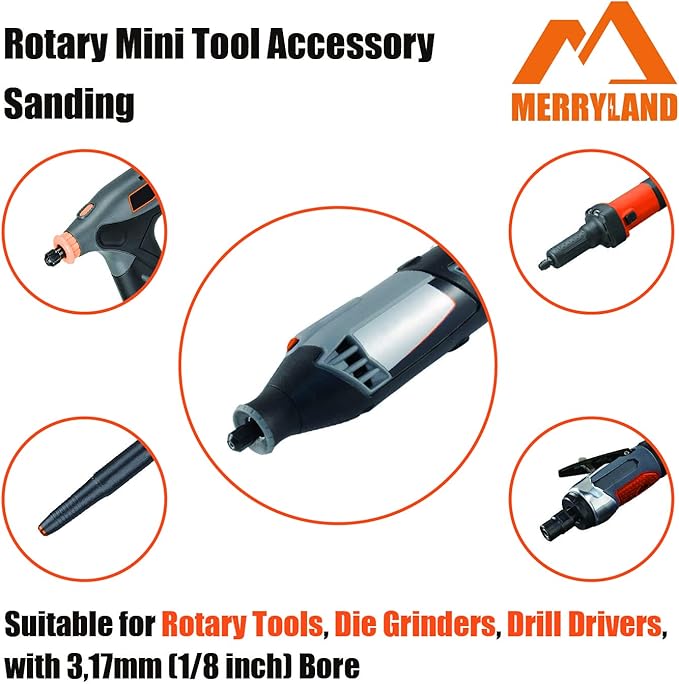 Merryland Drum Sander Sanding Band for Dremel 184pcs, 120# 1/2" Sanding Sleeve 180pcs and Mandrel 4pcs Rotary Tool, Electric Power Tool Accessory DIY, RMTA184C3