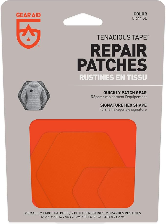 GEAR AID Tenacious Tape Hex 2.5” and 1.5” Repair Patches, Peel-and-Stick to Fix Holes and Burns in Down Jackets, Rain Gear, Tents, Tarps and More