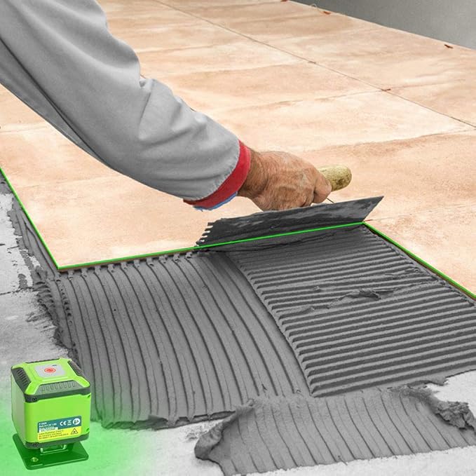 Floor Laser Level for Tile, Huepar 360° Self Leveling Laser Square Level Tile Laying (±1/13 in. at 33 ft) - Floor Laser for Tile Installation/Floor Alignment/Wallpaper - FL360G