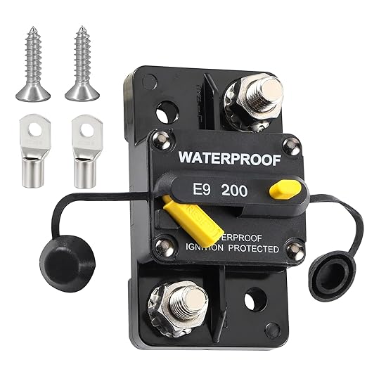E93 Circuit Breaker Waterproof IP67 25A-300A Extended Surface Mount with 3/8" Diagonal Studs Hi-Amp Marine RV Truck Protector (200A)