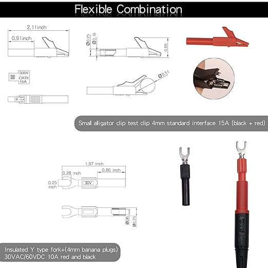 Multimeter Silicone Leads Electrician Test Leads Kit CAT III 1000V&CAT IV 600V with Alligator Clips Test Hooks and Needle Back Probe Pins for Fluke, AstroAI, INNOVA