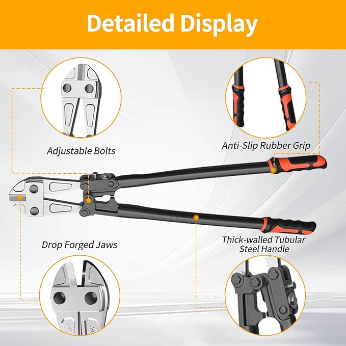 14 Inch Bolt Cutter, Heavy Duty Forged T8 Steel Blade Wire Cutters for Chains, Metal, Screws, Rivets & Fences, Ergonomic Rubber Grip Handle for Industrial Use & DIY Projects