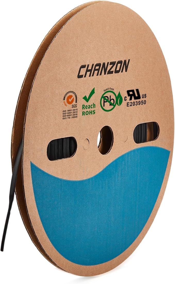 Chanzon 2:1 Ratio - 80Ft Roll - 3/16" (5mm) Heat Shrink Tubing 2:1(25M Total Length) Black Polyolefin Sleeving Wrap Shrinking 2 to 1 1pcs