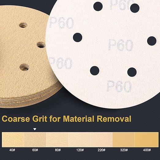 80 PCS 6 Inch 6 Hole Sanding Discs 60 Grit Hook and Loop Adhesive Round Sandpaper for Random Orbital Sander
