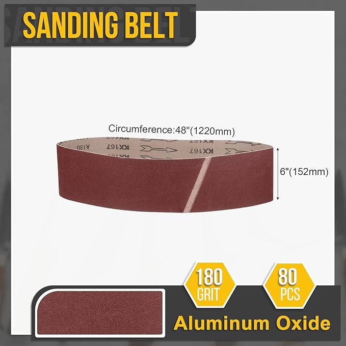 6 x 48 Inch Sanding Belt, 2 Pcs 180 Grit Knife Sharpener Belts Work Sharpening for Belt Sander Knife Carving Tool Metal Working