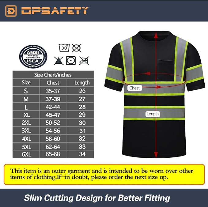 High Visibility Shirts Quick Dry Safety T Shirts with Reflective Strips and Pocket Short Sleeve Mesh Hi Vis Construction Work Class 2 Shirt for Men/Women Black,4XL