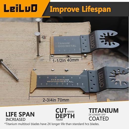 LEILUO 55-Piece Multitool Blades Kit Titanium and Japanese Tooth for Wood Nails Drywall Universal Multi Tool Accessories Storage Bag Included Compatible with DeWalt Makita Dremel and More