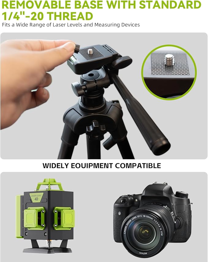 Laser Level with Tripod, 16 Line 360° Self-Leveling 4D Green Cross Line Laser with 2 Batteries, Aluminum Stand, Adjustable Brightness, Magnetic Bracket, Remote Control