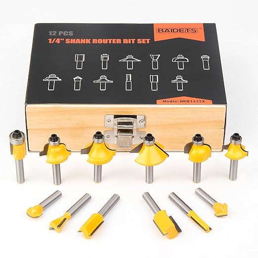 Router Bits Set 1/4 Inch Shank - BAIDETS 12 Pieces 1/4" Tungsten Carbide Router Bits, Woodwork Tools