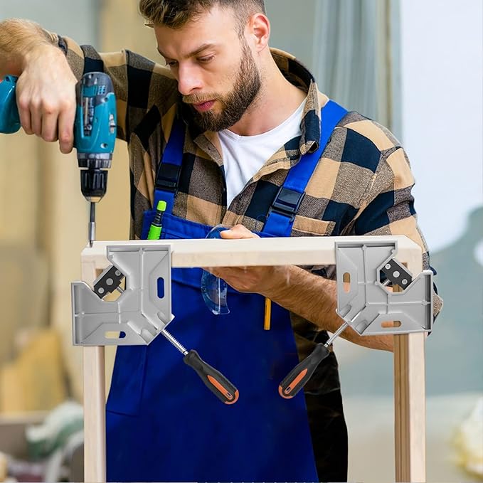 Right Angle Clamp, Housolution [8 PACK] Single Handle 90° Aluminum Alloy Corner Clamp, Clamps for Woodworking Adjustable Swing Jaw, Woodworking Tools Photo Frame Vise Holder