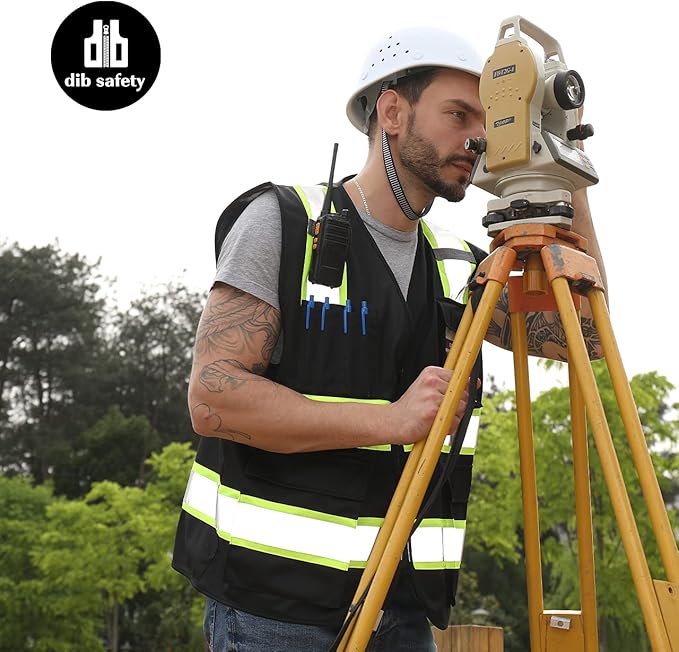 Dib Safety Reflective Vest High Visibility with Pockets and Zipper, Black with Yellow Trim M