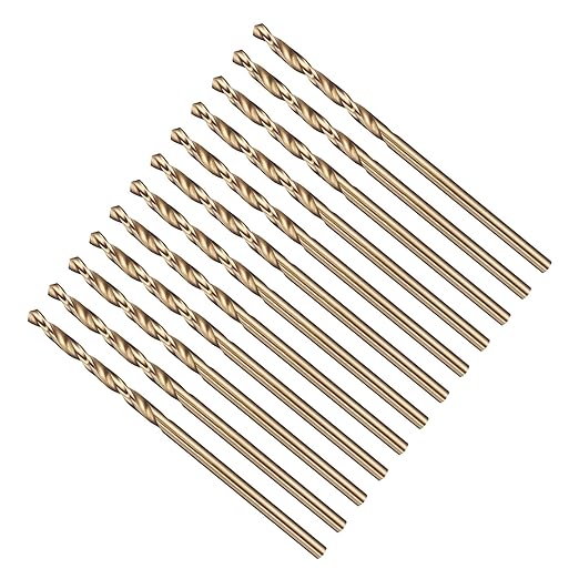 Drill Bit, 5/64" Cutting Diameter (1.984mm), 4241 HSS Gold 118° Cutting Angle Versatile Jobber Bits - (Applications: for Drilling Plastic Wood Soft Thin Metal), 12-Pieces