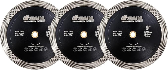 SHDIATOOL Tile Diamond Saw Blades 9-Inches Cutting Disc,Cut-Off Wheel for Dry/Wet Cutting Grinding Ceramic Marble Artificial Stone 180mm(Pack of 3)
