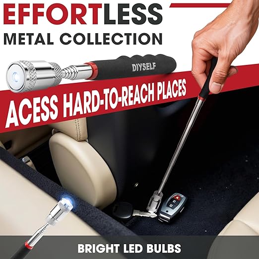 DIYSELF Telescoping Magnetic Pickup Tool, Flexible LED Magnetic Pickup Tool with 360 Swivel Adjustable Inspection Mirror, Telescoping Magnet for Men, Great Gifts for Dad, Husband, 5-in-1 Set