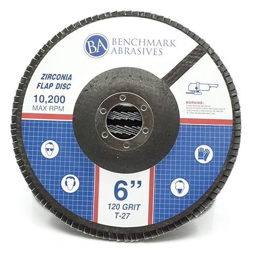 Benchmark Abrasives 6" x 7/8" Premium High Density Jumbo Zirconia Type 27 Flap Discs for Angle Grinder, 6 Inch Sanding Discs, Finishing, Deburring, Rust Removal - (10 Pack) 120 Grit