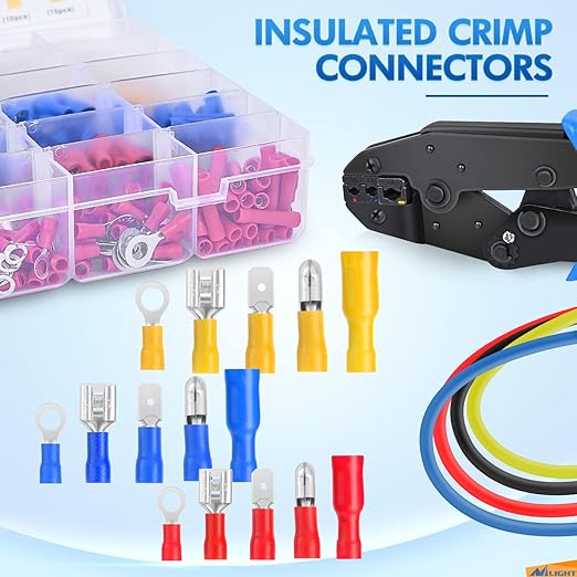 Nilight 1500pcs Mixed Quick Disconnect Crimp Connector Butt Splice Ring Fork Spade Bullet Piggy Back Assortment Kit 22-10 AWG Insulated Wire Terminal for Automotive Wiring