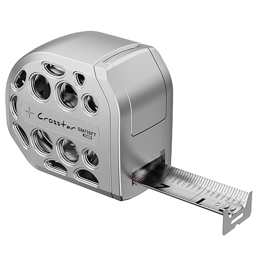 Crosstar 16FT Magnetic Self-Locking Stainless Steel Tape Measure, Double-Sided Scale, Waterproof & Rustproof Retractable Measuring Tape with Hollow Design for Home, Industrial, Woodworking