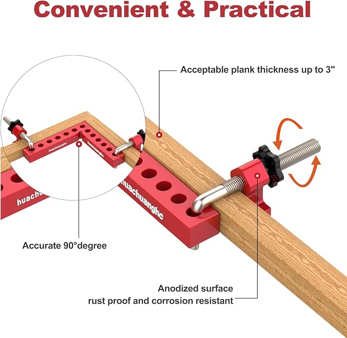 Corner Clamps For Woodworking,90 Degree Clamps Woodworking Tools Aluminum L Type,Positioning Squares Right Angle Clamp For Gluing Cabinets Picture Frames Or Drawers,2 Pack