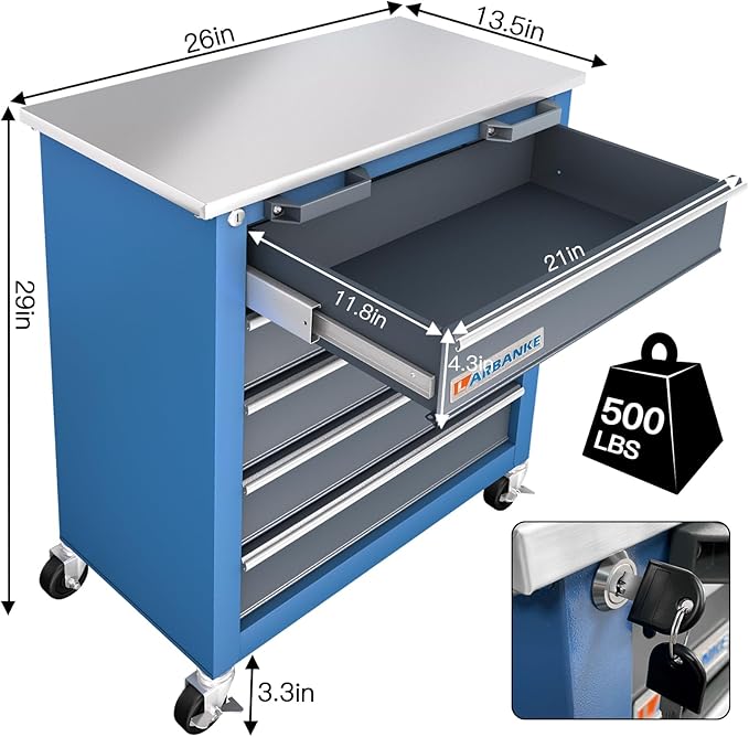 5-Drawer Rolling Tool Chest,Locking Metal Tool Cabinet with Drawer Liners,Non-Slip Pearl Cotton Mat,360° Wheels for Easy Move,Can be Used in Combination with The Seven-Drawer Tool Cabinet