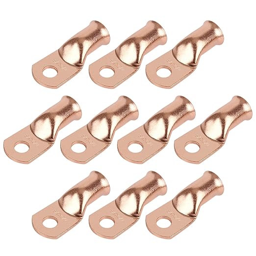 10pcs 4/0 AWG-3/8”(M10) Ring Terminals 0000 Gauge Copper Wire Lugs Battery Cable Ends Heavy Duty Battery Cable Terminal Connectors