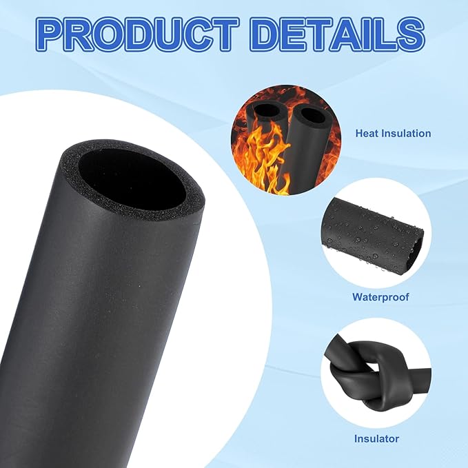 uxcell Pipe Insulation Tube Foam, 1-1/8" ID x 3/16" Thick x 1.64ft Foam Pipe Cover Non-Slip Hollow Tubing Guitar Air Conditioner Stand Fitness Equipment Handles, Black