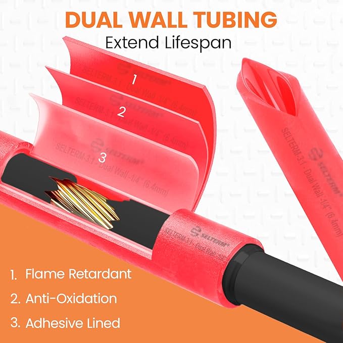SELTERM 1/4" Red [50 Feet] Marine Grade Heat Shrink Tubing Roll, 3:1 Ratio Dual Wall Adhesive Lined Waterproof Heat Shrink Wrap Tube, for Battery Cable Lugs Wire Terminals Connectors