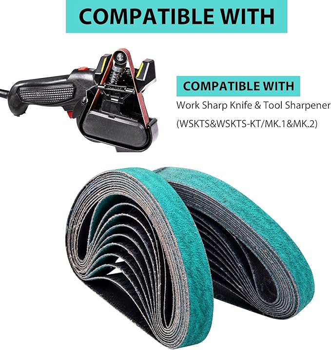 20 Pack 1/2" x 12" Knife Sharpener Sanding Belts for Official Work Sharp Knife & Tool Sharpener (WSKTS & WSKTS-KT/Mk.1 & Mk.2) - 80 Coarse Grit Replacement Sharpening Belts