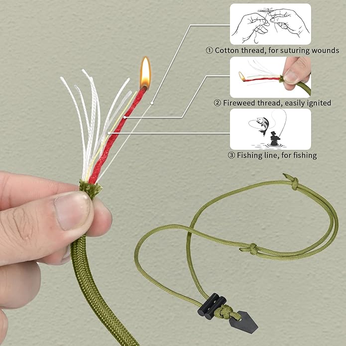 Fire Starter Necklace - Handcrafted Survival Necklace with Ferro Rod, Mini Bushcraft Paracord Necklace for Camping, Hiking, Backpacking Outdoor Gear