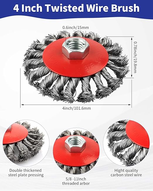 Rocaris Wire Wheel Cup Brush for Grinders, 8 Pack Wire Wheels for 4 1/2 Angle Grinder, 3 & 4 Inch Twisted Knotted & Coarse Crimped Cup Brush