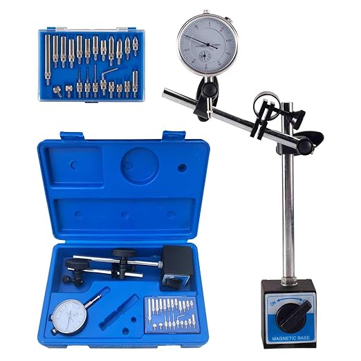 Dial Indicator with Magnetic Base Holder Fine Adjustable Long Arm 0-10mm Professional Gauge 0.01mm