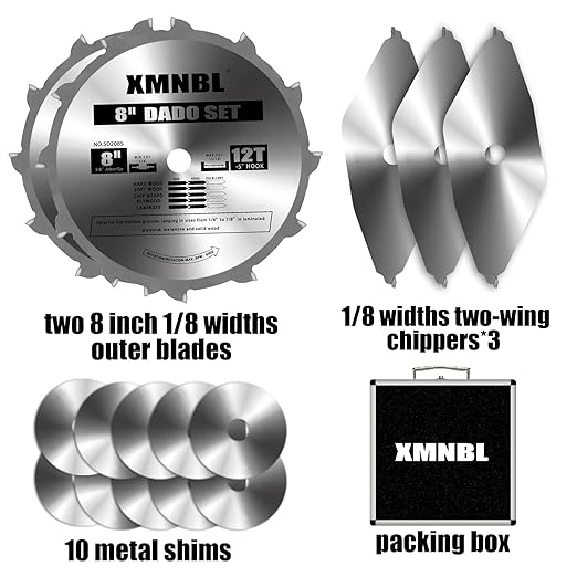 8 Inch Stacking Dado Blade Set,Replace for Freud 8" Dado Set,Compatible with SawStop,Jet,Dewalt,Bosch 8 Inch & 10 Inch Table Saw,Grooves from 1/4" to 7/8" Inch,5/8 Arbor,16 Pieces