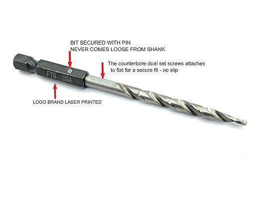 FTG USA Adjustable Wood Countersink Drill Bit Set #6#8#10 with Tapered Drill Bit for Woodworking