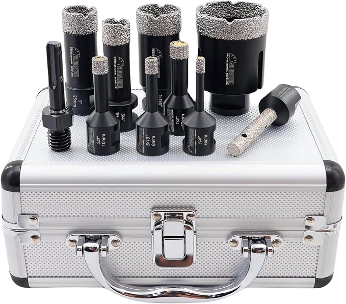 SHDIATOOL Diamond Core Drill Bits Hole Saw Kit for Porcelain Tile Ceramic Marble Brick Vacuum Brazed Cutter Set 10-Piece （6/8/10/13/19/25/32/51mm +10mm+SDS Plus