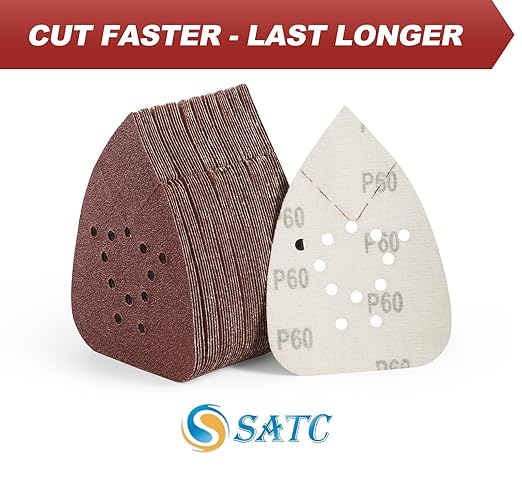 S SATC Mouse Sander Sandpaper 50PCS Mouse Sanding Pads 12 Holes Hook and Loop Sandpaper 60 Grit Detail Palm Sand Paper