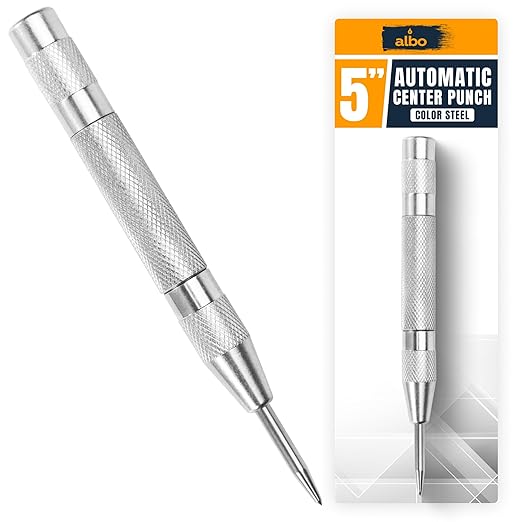 ALBO Spring Loaded Center Punch Tool – 5 Inch Automatic Punch for Metal, Wood, Steel – Heavy Duty Drill Punch – Durable Galvanized Coating, Precision Tip for DIY, Workshop & Professional Use (1pc)