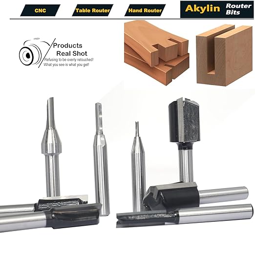 8Pcs Straight Router Bit 1/4 Shank,Cutting Diameter 1/16"-1/8"-3/16"-1/4"-3/8"-1/2"-5/8"-3/4",CNC Carbide Straight Router Bits for Woodworking Routing, Plunging, Dadoing (Wooden Case Package)