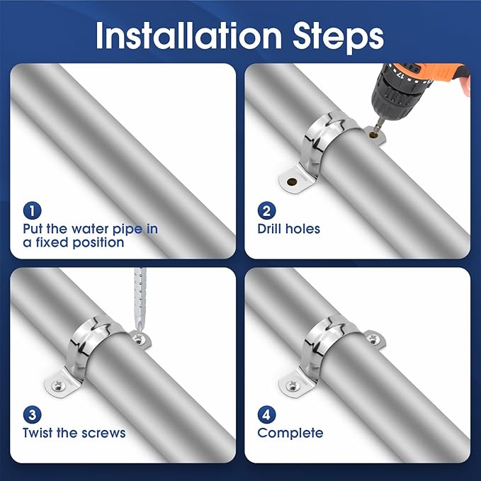 30PCS M32 Rigid Pipe Strap 1-1/4 Inch Two Hole Strap U Bracket Stainless Steel Tube Strap Tension Clip Clamps Heavy Duty Pipe Clamp U Clamp U-tube Clamp