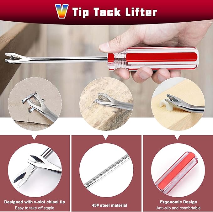 4Pcs Upholstery Staple Remover Tool Set with End Cutting Plier, Staple Puller, Nail Puller Plier, Tack Lifter, Zipper Bag,Fastener Remover Tools for Furniture Carpet Floor Wall Photo Frame