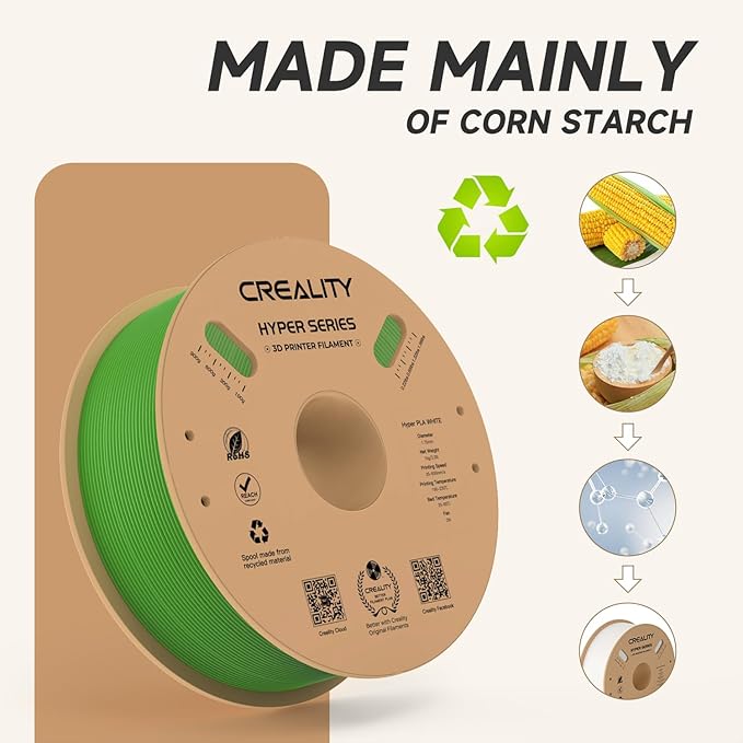 Official Creality Hyper PLA Filament 1.75mm, High Speed PLA 30-600mm/s 3D Printer Filament, Dimensional Accuracy +/-0.02mm, Fit Most FDM 3D Printers，1KG(2.2lbs) Spool Green