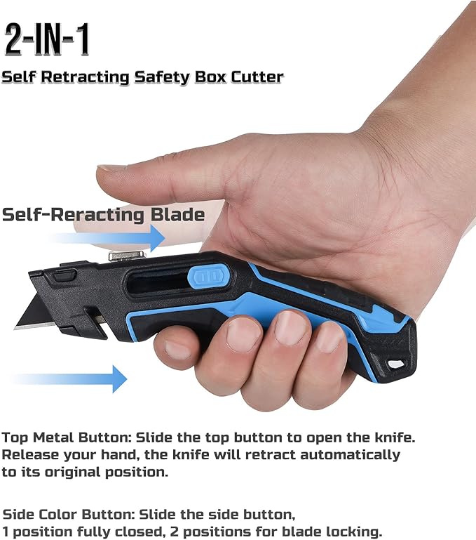 Lichamp Utility Knife 4 Pack, Quick-Change Razor Box Cutter 2-in-1 Retractable Knives and Folding Knife Set, Blade Storage in handle with 16-Pieces SK2 Blades Included