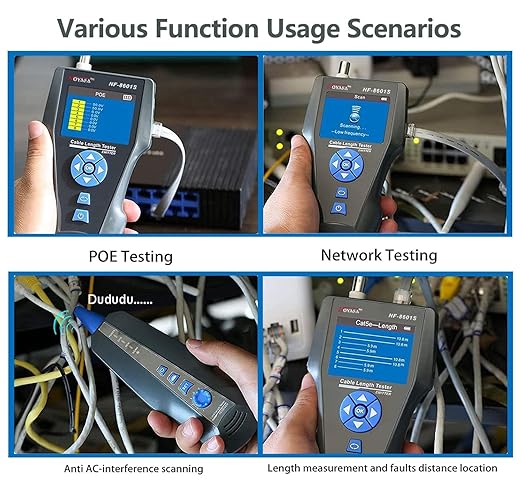 Network Cable Tester, NF-8601S TDR Multifunction LCD Tracer for RJ45, RJ11, BNC, Metal Cable, PING/POE Length Measurement Phone Line Tracer, Diagnostic Tool Tester