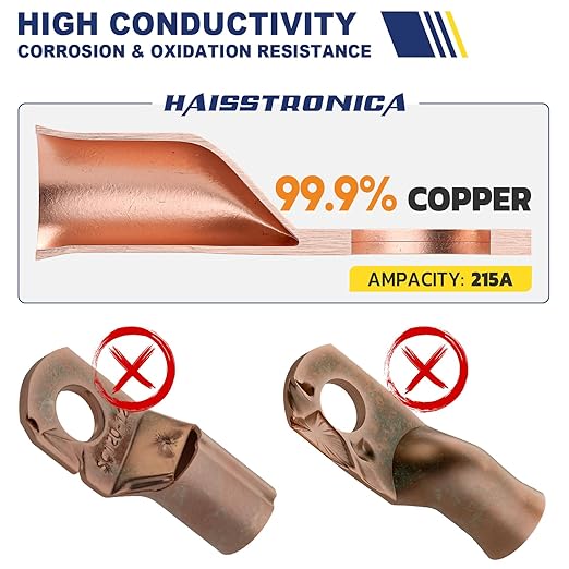 Haisstronica 10pcs 1/0 AWG - 5/16"(M8) Tinned Copper Battery Lugs,Heavy Duty Copper Wire Lugs with 10pcs 3:1 Adhesive Heat Shrink Tubing, 0 Gauge Wire Lugs, Tinned Copper Battery Cable Ends