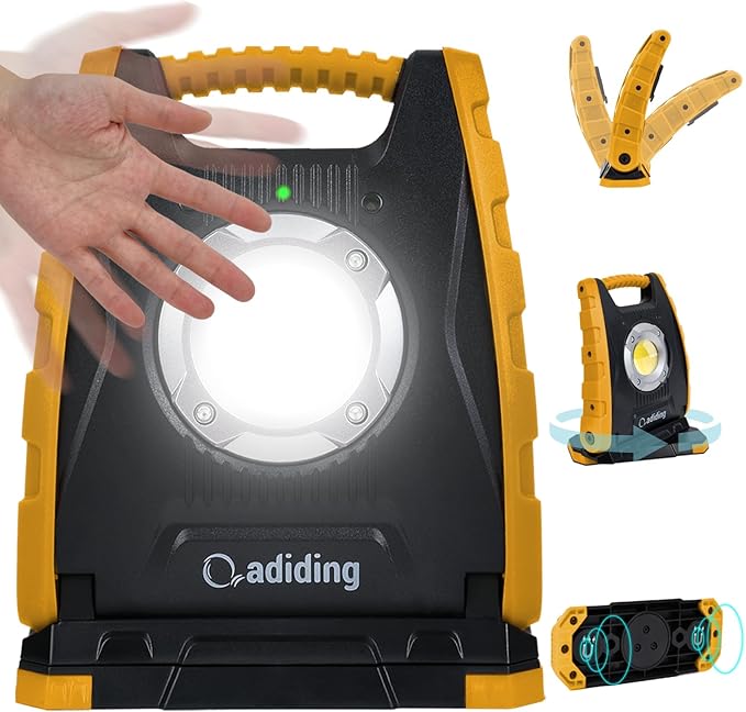 Adiding Rechargeable LED Work Light 4400mAh - Portable Flood Light With Sensor & 360 Rotation Magnetic Base for Repairing, Inspection, Garage, Camping