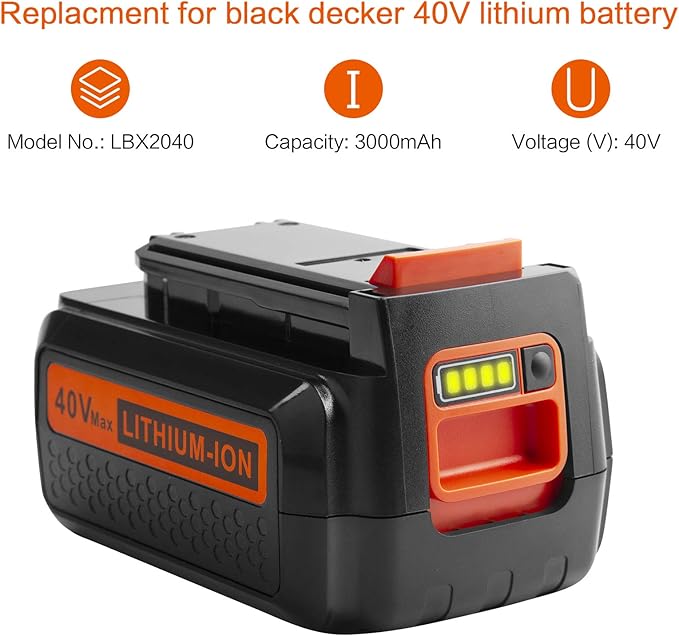 ARyee 3.0Ah 40V LBX2040 Replace for Black and Decker 40V Battery LBXR36 LBXR2036 LST540 LCS1240 LBX1540 LST136W Cordless Power Tool Lithium Battery, 4-Pack