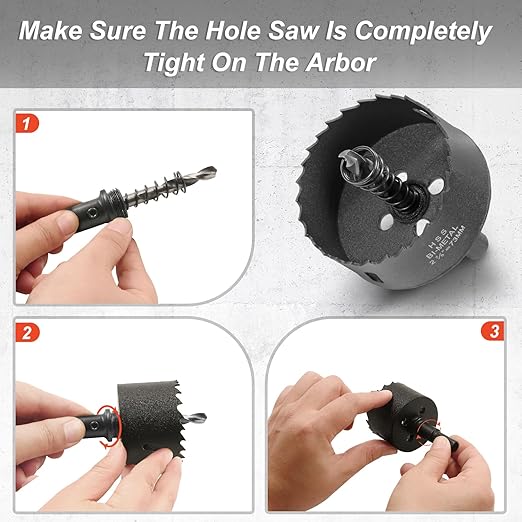 2-7/8 Inch Hole Saw with 3/8" Triangle Shank Quick Change Arbor, JTemgle Bi-Metal Hole Saw Heavy Duty Hole Cutting Tool for Cornhole Boards, Recessed Lights, Wood, Plastic, Drywall & Soft Metal